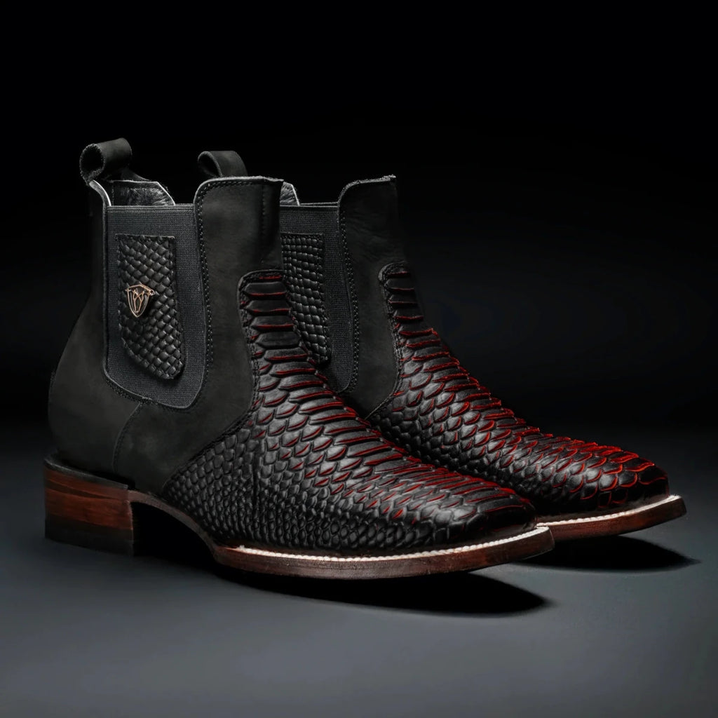 Rodeo Cartie Men”s Mamba Strike Python Tribute Ankle Toe Boot–Red Venom - OriginalWestern.com