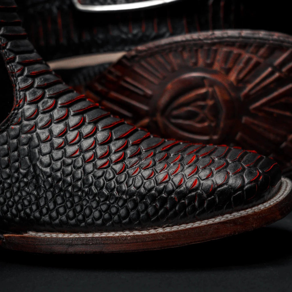 Rodeo Cartie Men”s Mamba Strike Python Tribute Ankle Toe Boot–Red Venom - OriginalWestern.com