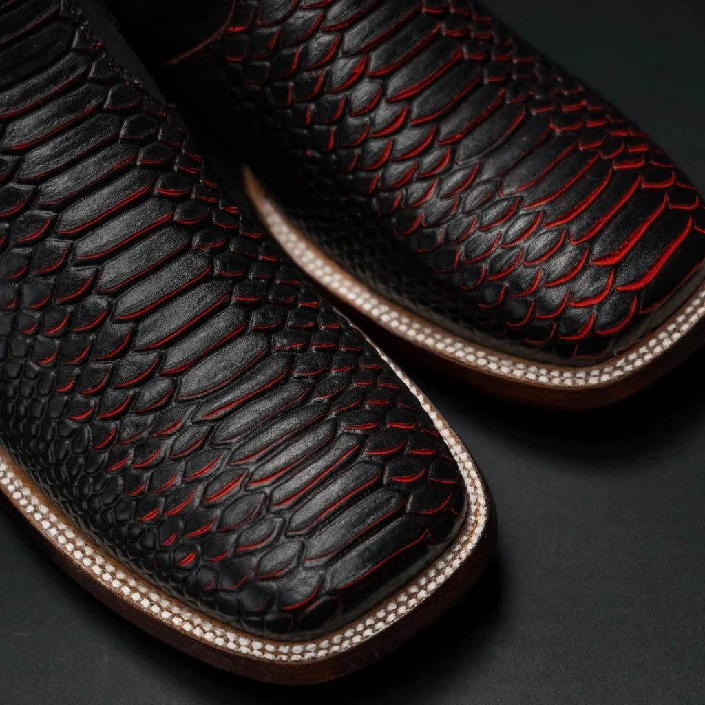 Rodeo Cartie Men”s Mamba Strike Python Tribute Ankle Toe Boot–Red Venom - OriginalWestern.com