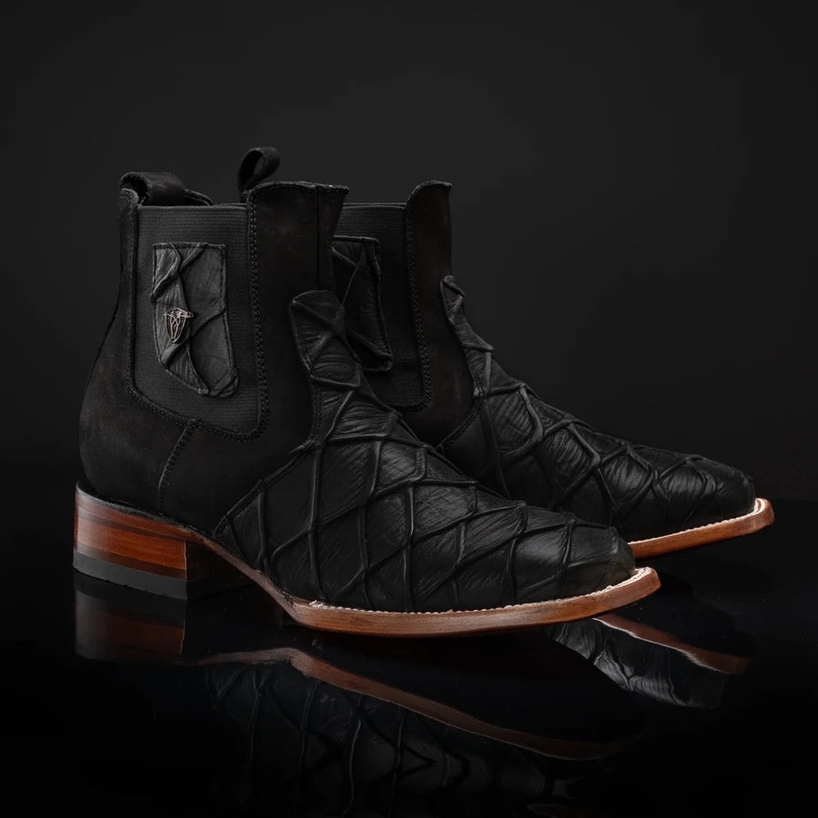 Rodeo Cartie Men's Monster Fish Print Royal Pirarucu 4D Ankle Boots – Black