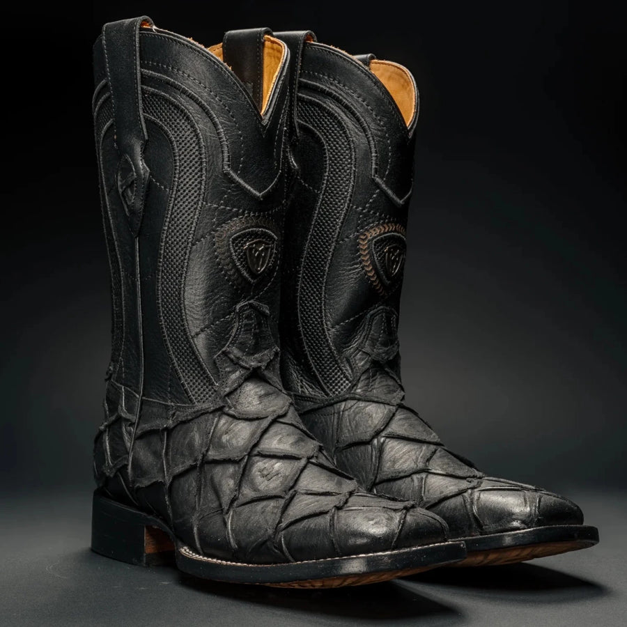 Rodeo Cartie Men's Monster Fish Royal Pirarucu Print 4D Boots – Black