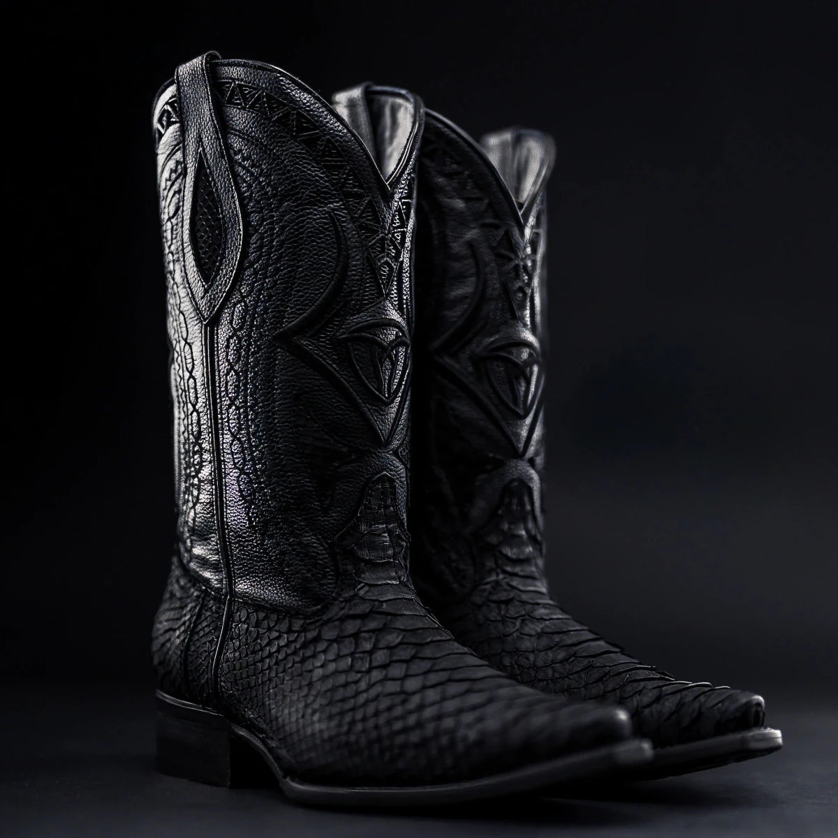 Rodeo Cartie Men”s Phyton Original Exotic Cowboy Western Boot–Black Matte - OriginalWestern.com