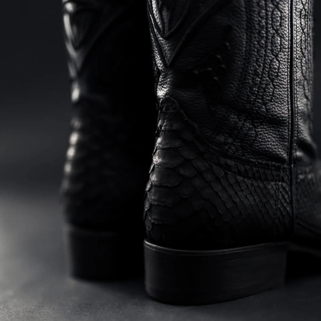 Rodeo Cartie Men”s Phyton Original Exotic Cowboy Western Boot–Black Matte - OriginalWestern.com