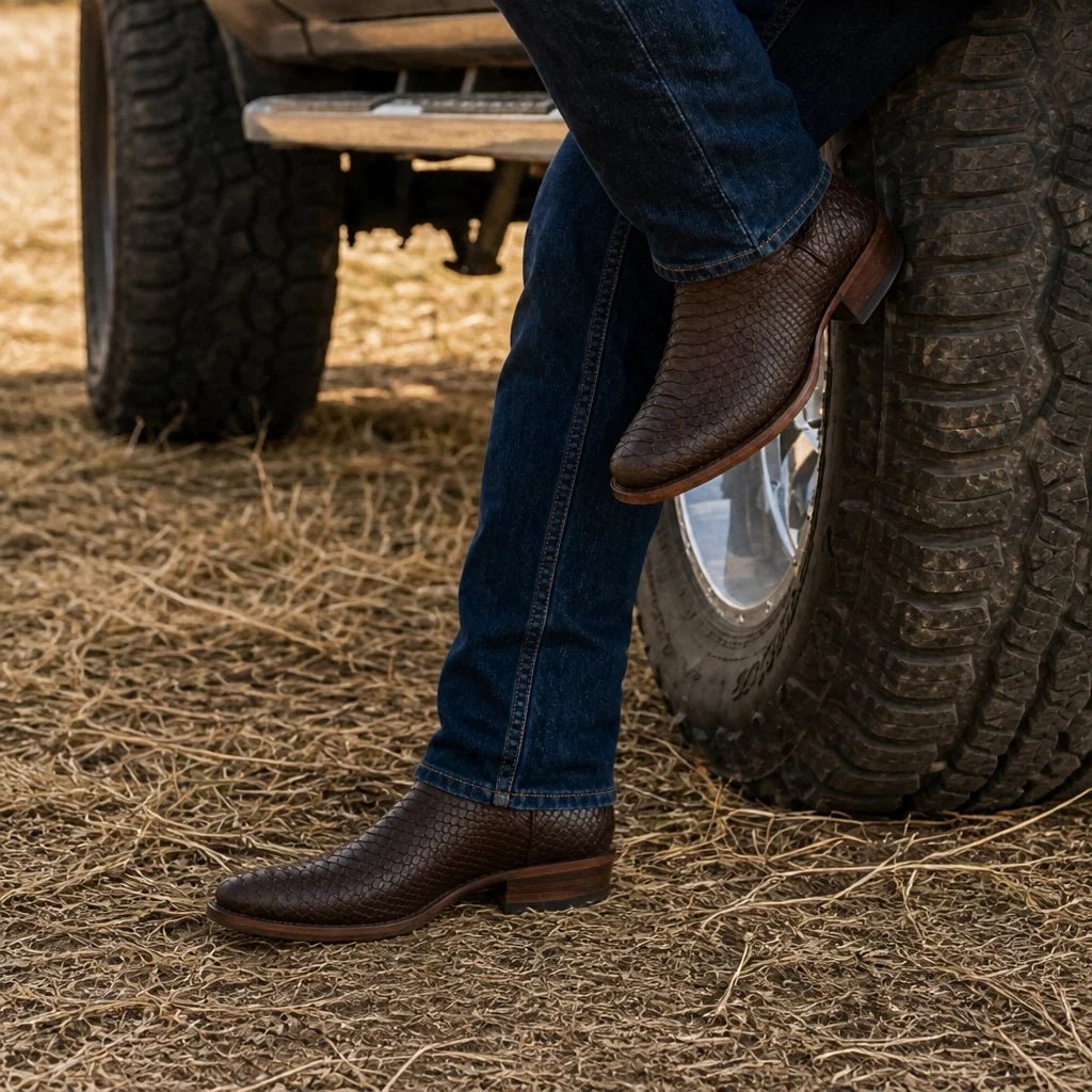 Rodeo Cartie Men's Sierra Phyton Tribute J-Toe Cowboy Western Boots – Brown - OriginalWestern.com