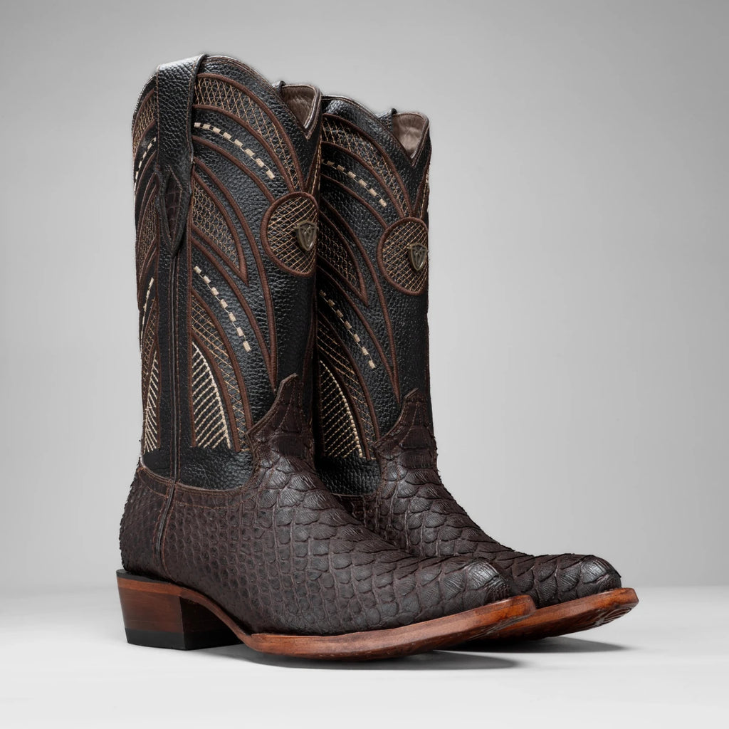 Rodeo Cartie Men's Sierra Phyton Tribute J-Toe Cowboy Western Boots – Brown - OriginalWestern.com