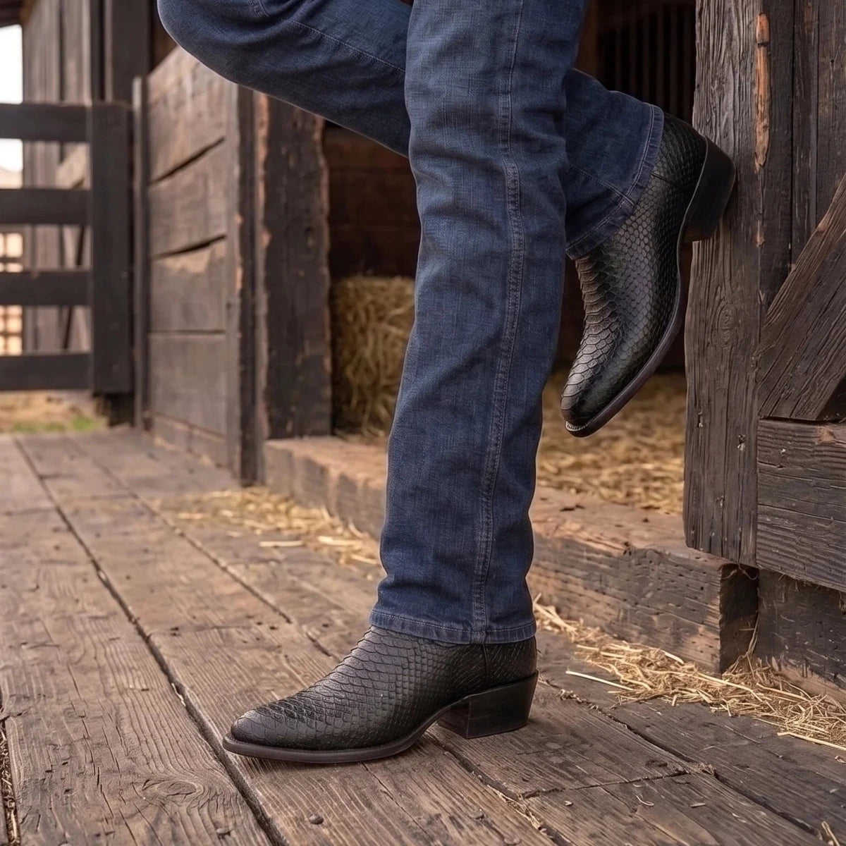 Rodeo Cartie Men's Sierra Phyton Tribute J-Toe Western Cowboy Boots – Black Matte - OriginalWestern.com