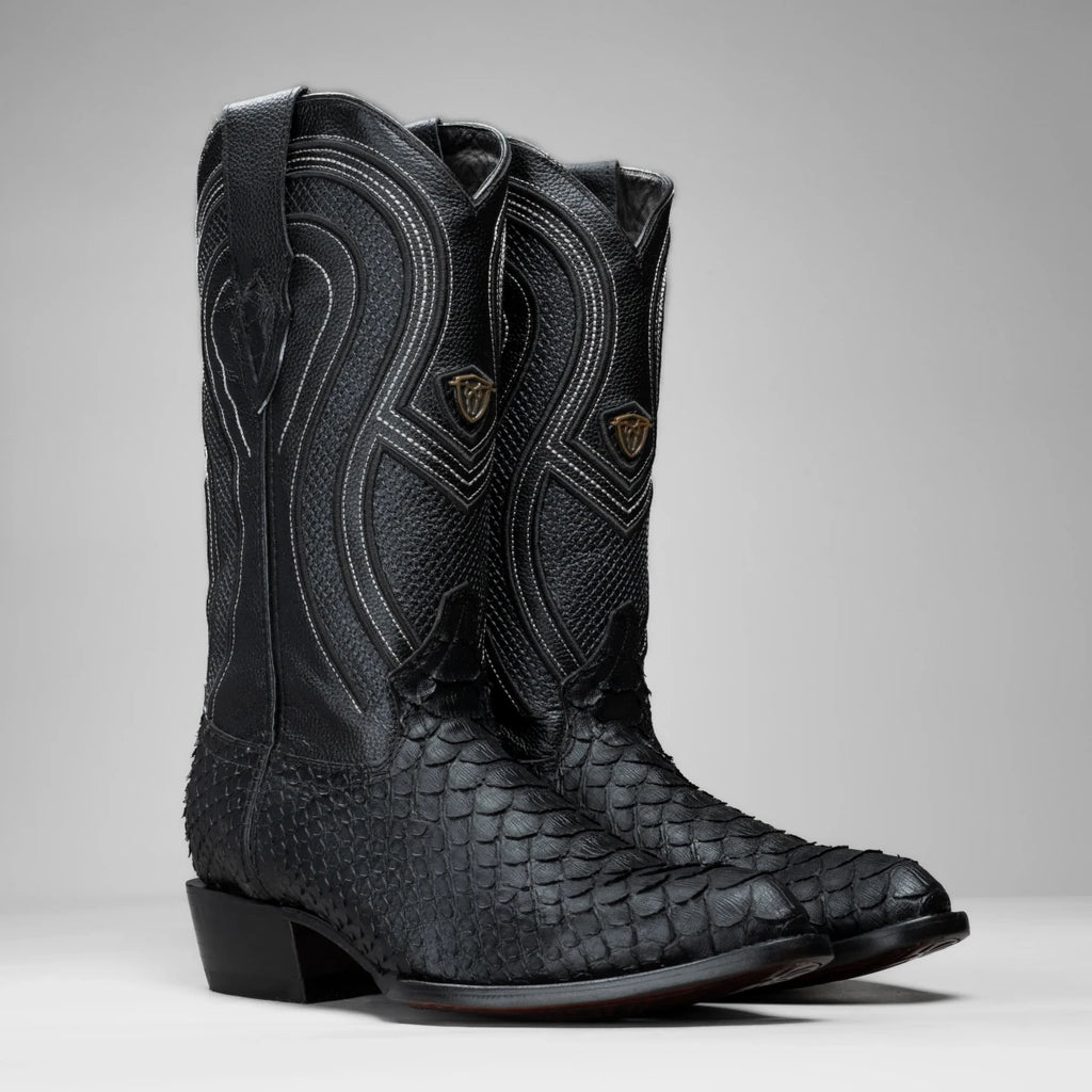 Rodeo Cartie Men's Sierra Phyton Tribute J-Toe Western Cowboy Boots – Black Matte - OriginalWestern.com