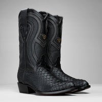 Rodeo Cartie Men's Sierra Phyton Tribute J-Toe Western Cowboy Boots – Black Matte - OriginalWestern.com