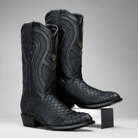 Rodeo Cartie Men's Sierra Phyton Tribute J-Toe Western Cowboy Boots – Black Matte - OriginalWestern.com