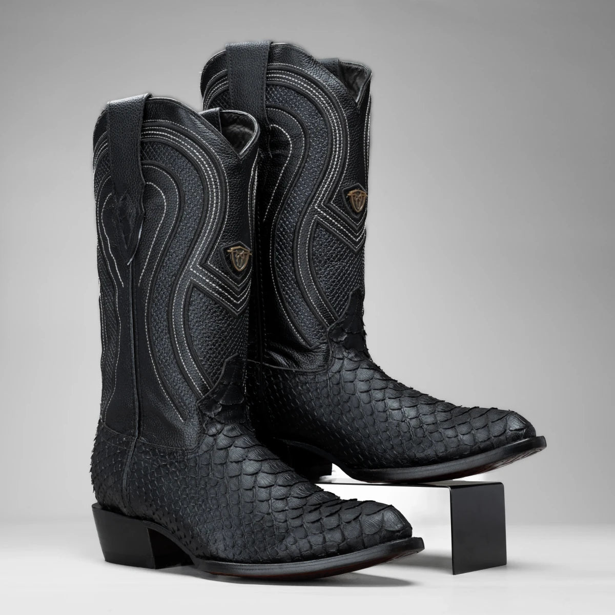 Rodeo Cartie Men's Sierra Phyton Tribute J-Toe Western Cowboy Boots – Black Matte - OriginalWestern.com
