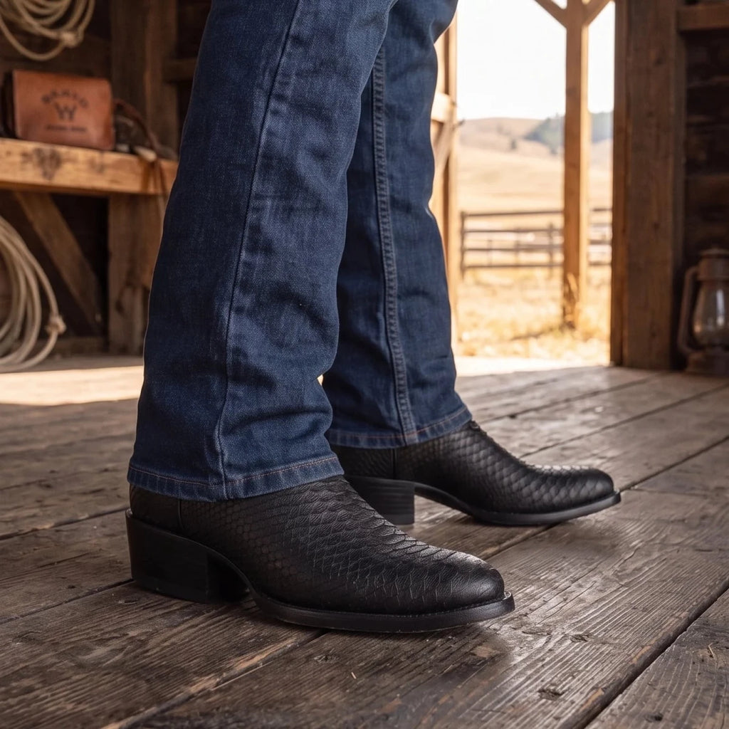 Rodeo Cartie Men's Sierra Phyton Tribute J-Toe Western Cowboy Boots – Black Matte - OriginalWestern.com