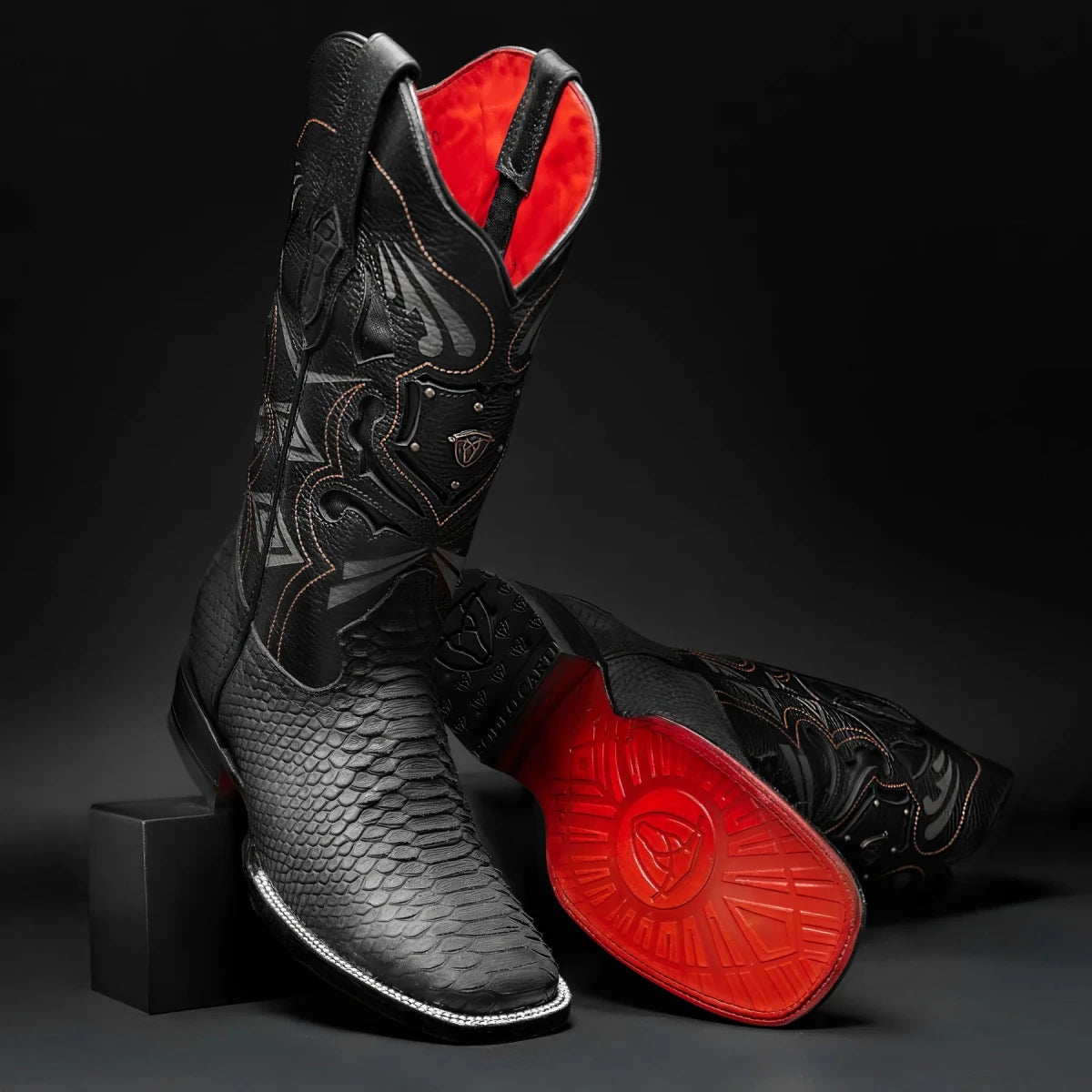 Rodeo Cartie Women´s Black Mamba Phyton Tribute Square Toe Boots–Black - OriginalWestern.com