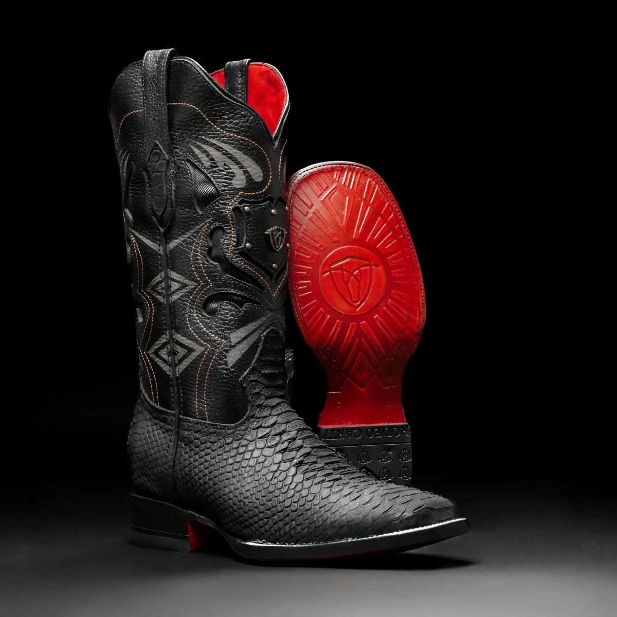 Rodeo Cartie Women´s Black Mamba Phyton Tribute Square Toe Boots–Black - OriginalWestern.com