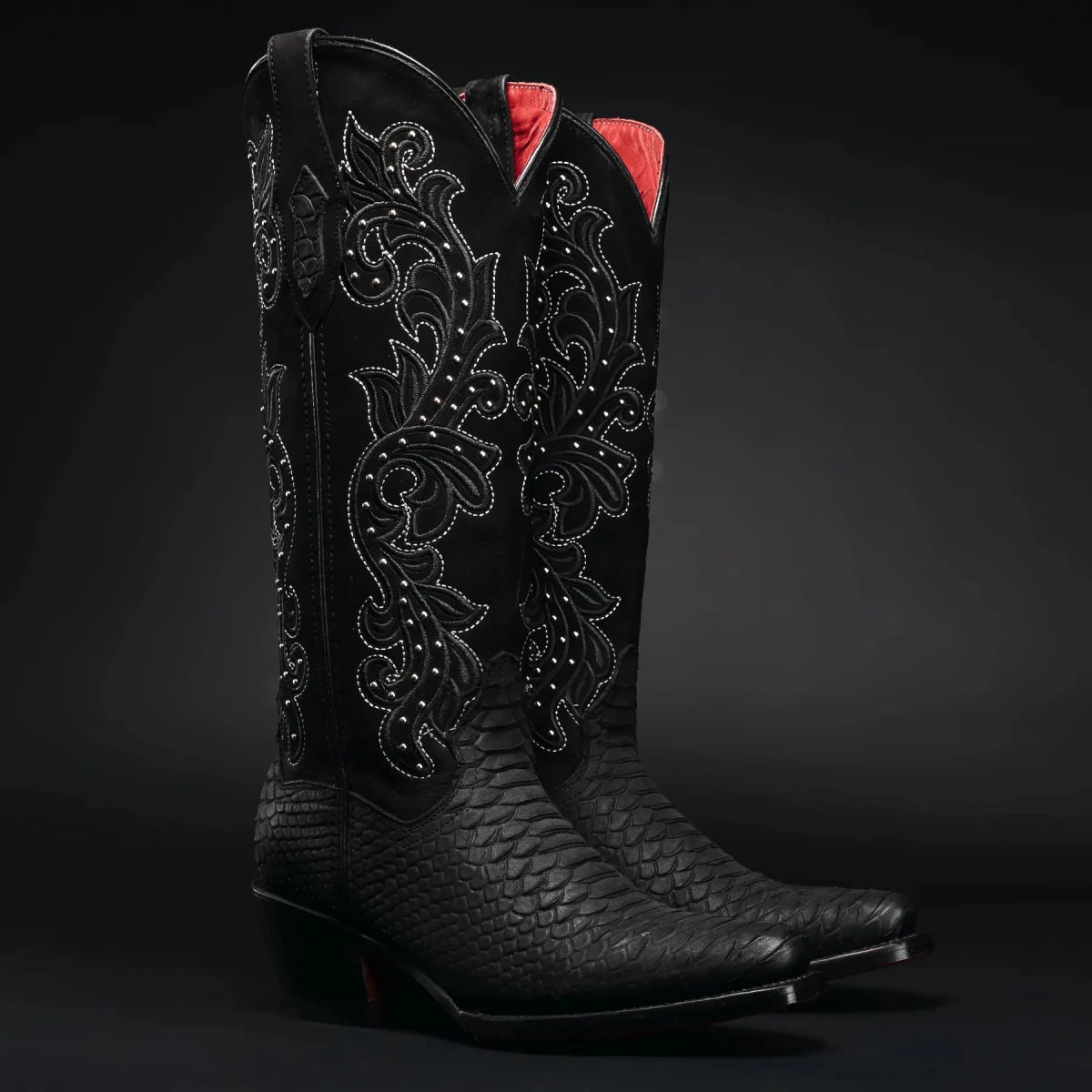 Rodeo Cartie Women´s Black Window Phyton Tribute Snip Toe Boots–Midnight - OriginalWestern.com