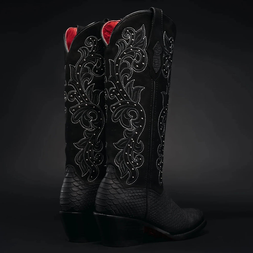 Rodeo Cartie Women´s Black Window Phyton Tribute Snip Toe Boots–Midnight - OriginalWestern.com
