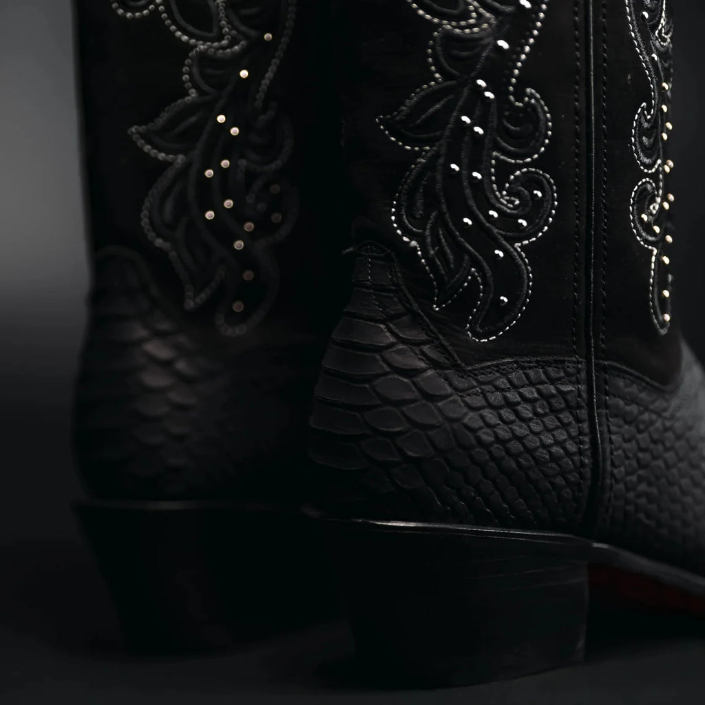 Rodeo Cartie Women´s Black Window Phyton Tribute Snip Toe Boots–Midnight - OriginalWestern.com