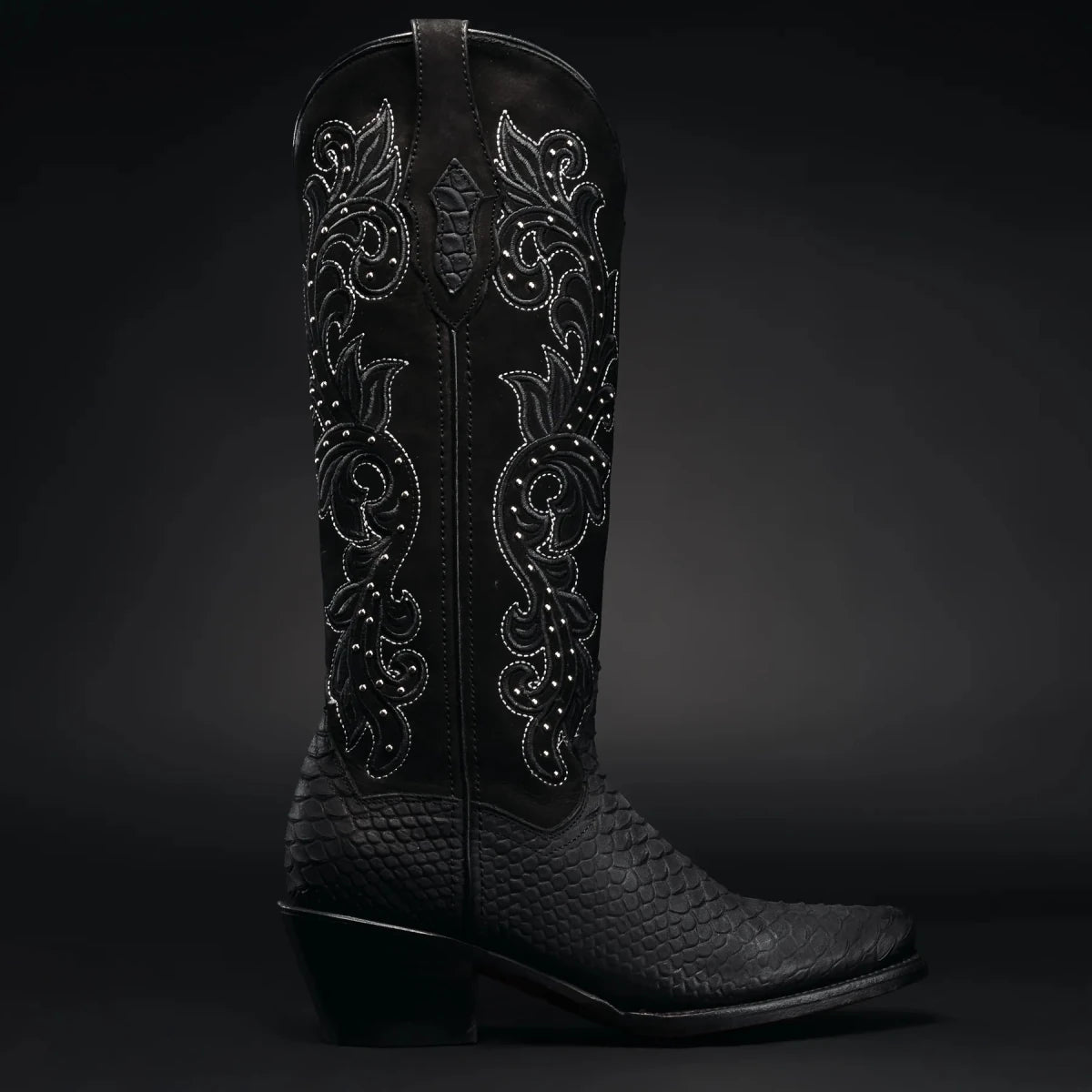 Rodeo Cartie Women´s Black Window Phyton Tribute Snip Toe Boots–Midnight - OriginalWestern.com