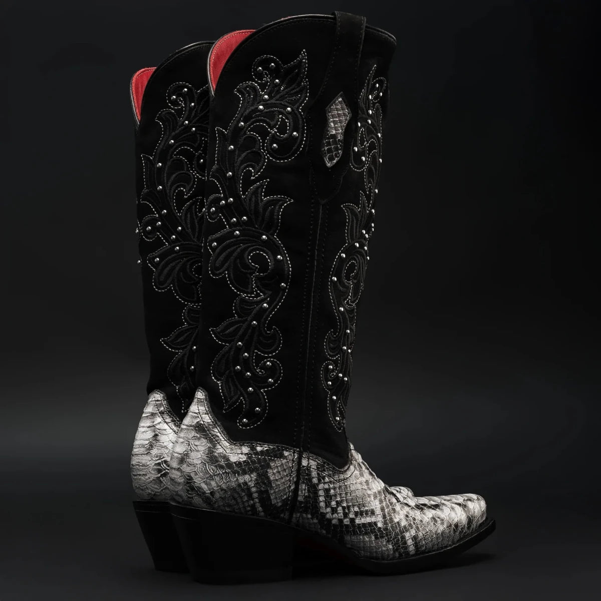 Rodeo Cartie Women´s Black Window Phyton Tribute Snip Toe Boots–Natural - OriginalWestern.com
