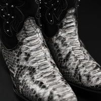 Rodeo Cartie Women´s Black Window Phyton Tribute Snip Toe Boots–Natural - OriginalWestern.com