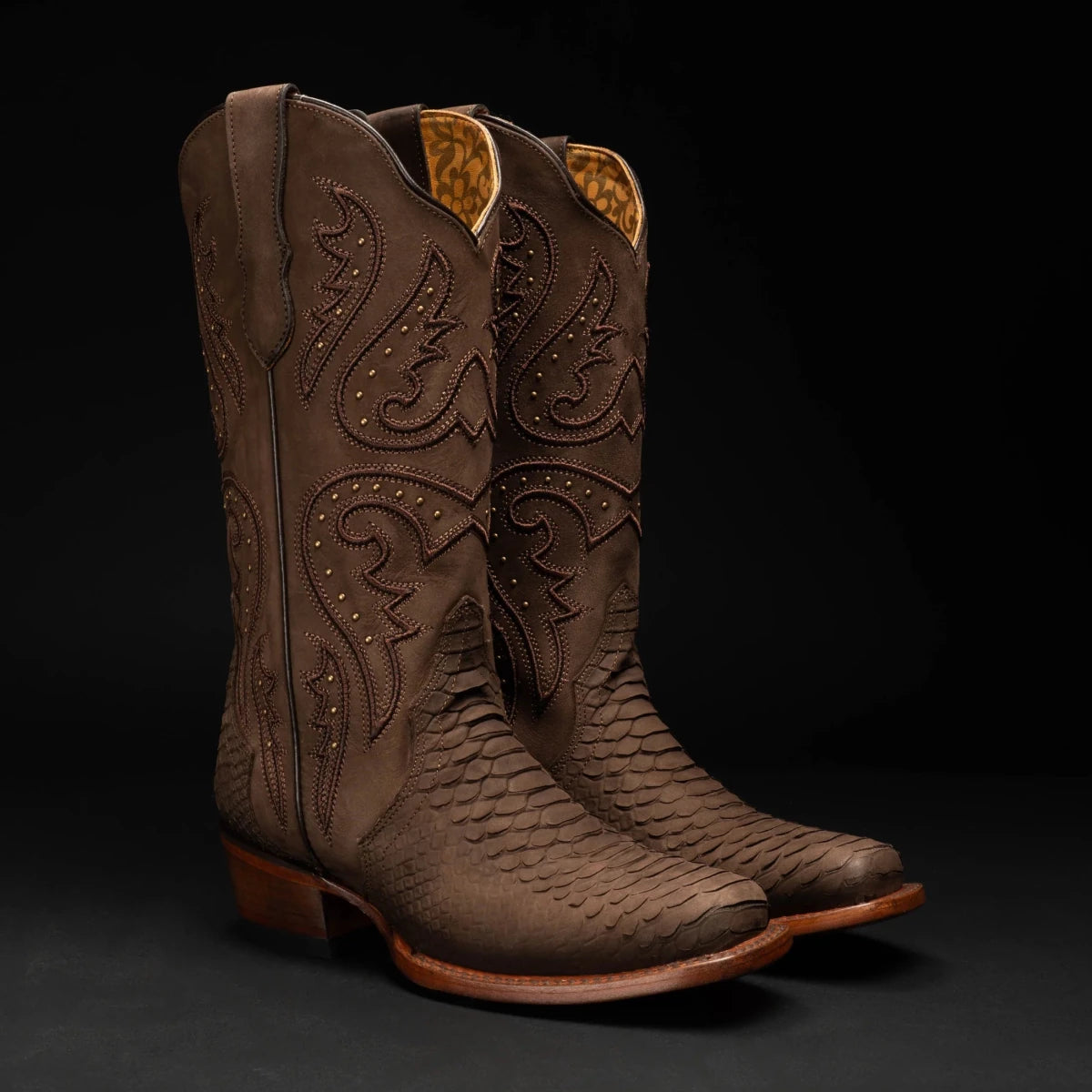 Rodeo Cartie Women´s Brown Mamba Phyton Tribute Square Toe Boot–Brown - OriginalWestern.com