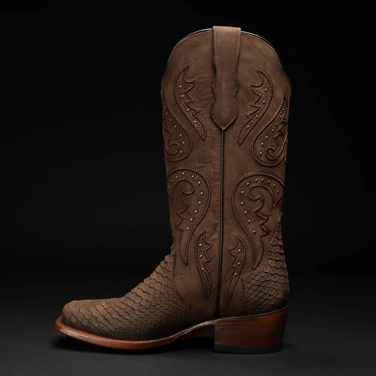 Rodeo Cartie Women´s Brown Mamba Phyton Tribute Square Toe Boot–Brown - OriginalWestern.com