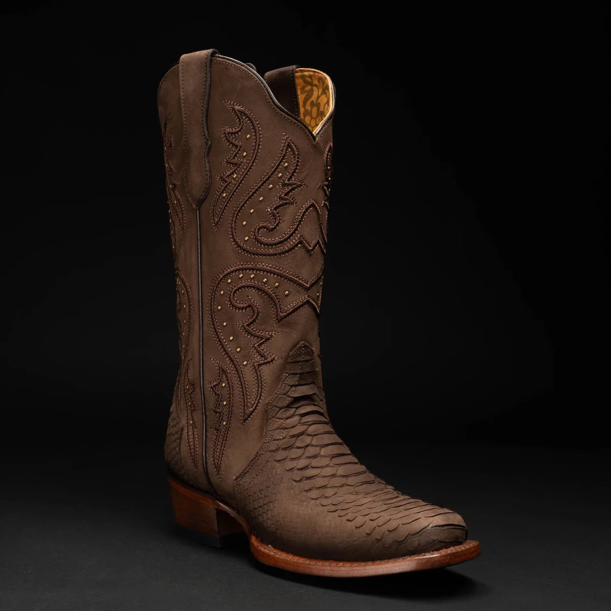 Rodeo Cartie Women´s Brown Mamba Phyton Tribute Square Toe Boot–Brown - OriginalWestern.com