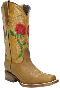 Women´s Silverton Rose All Leather Square Toe Boots-Honey