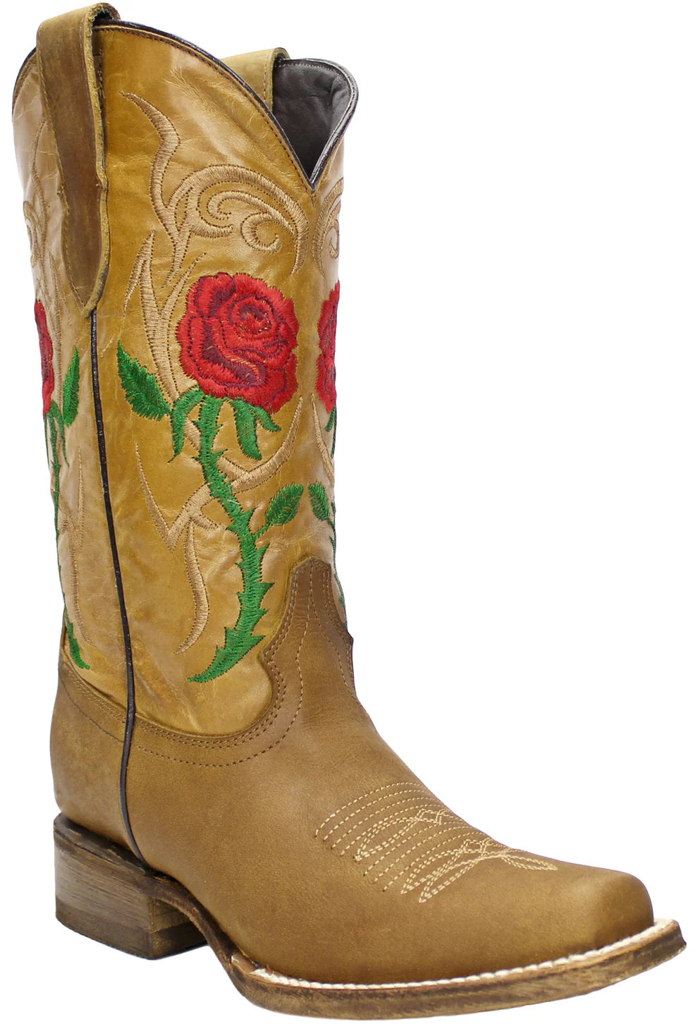 Women´s Silverton Rose All Leather Square Toe Boots-Honey