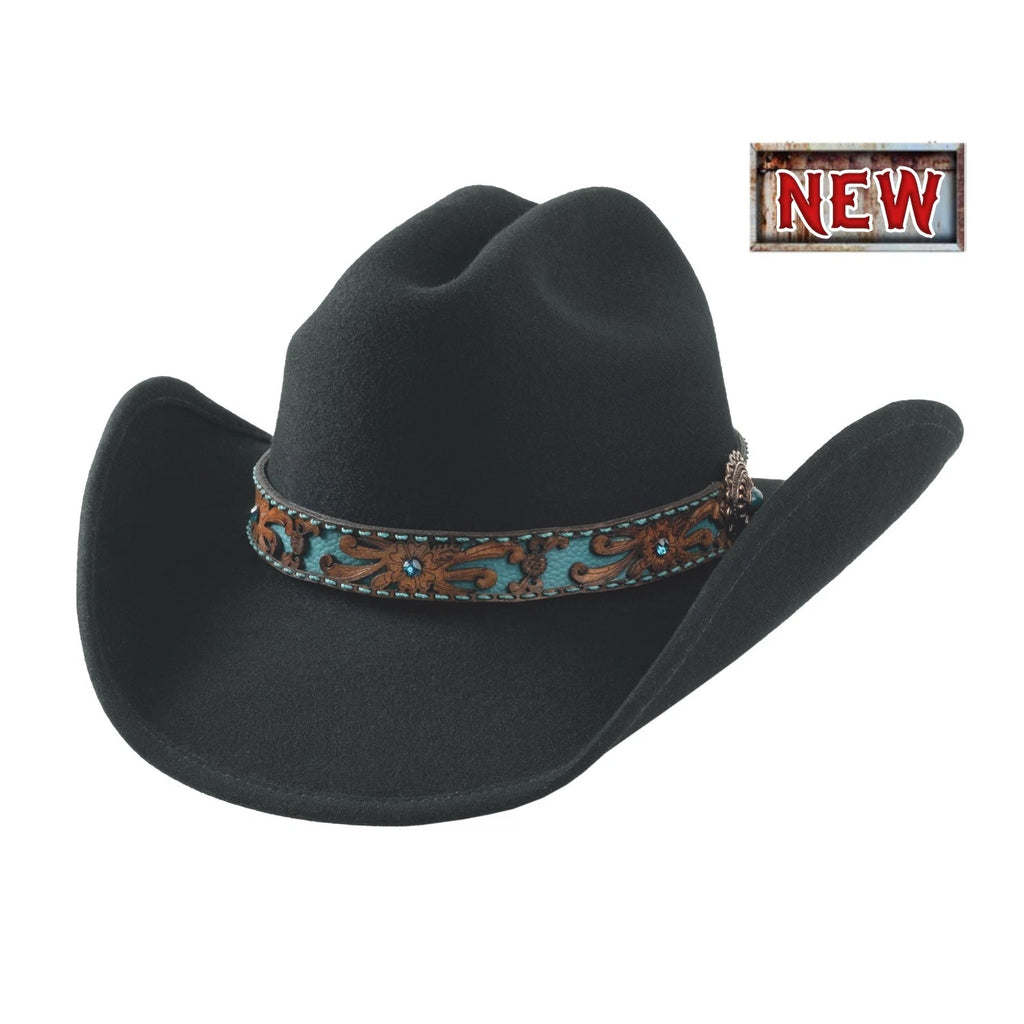 Bulhide ON PURPOSE 8006 Black Premiun Wool Cowboy Hat 3 7/8" Brim Fashin Felt