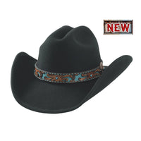 Bulhide ON PURPOSE 8006 Black Premiun Wool Cowboy Hat 3 7/8" Brim Fashin Felt