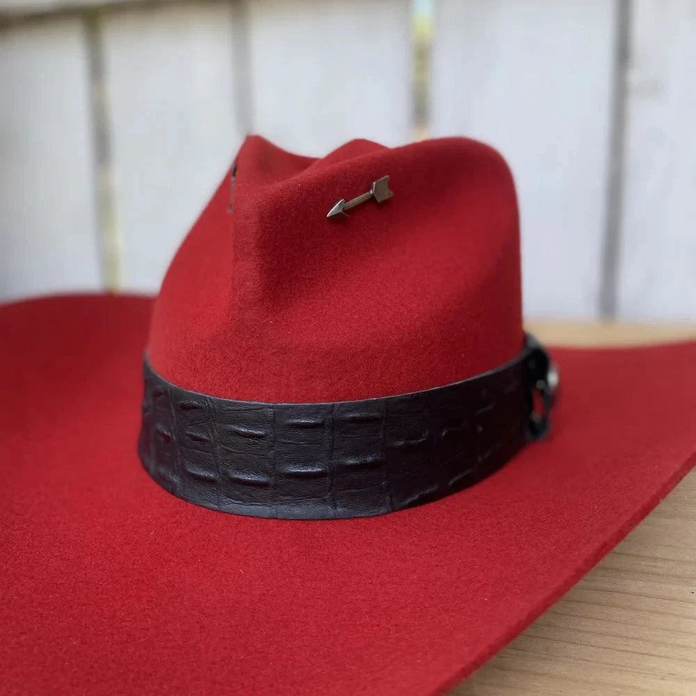 Stone Hats 100X Western Cowboy Felt Hat Tempo Style for Men"s and Women"s-Red
