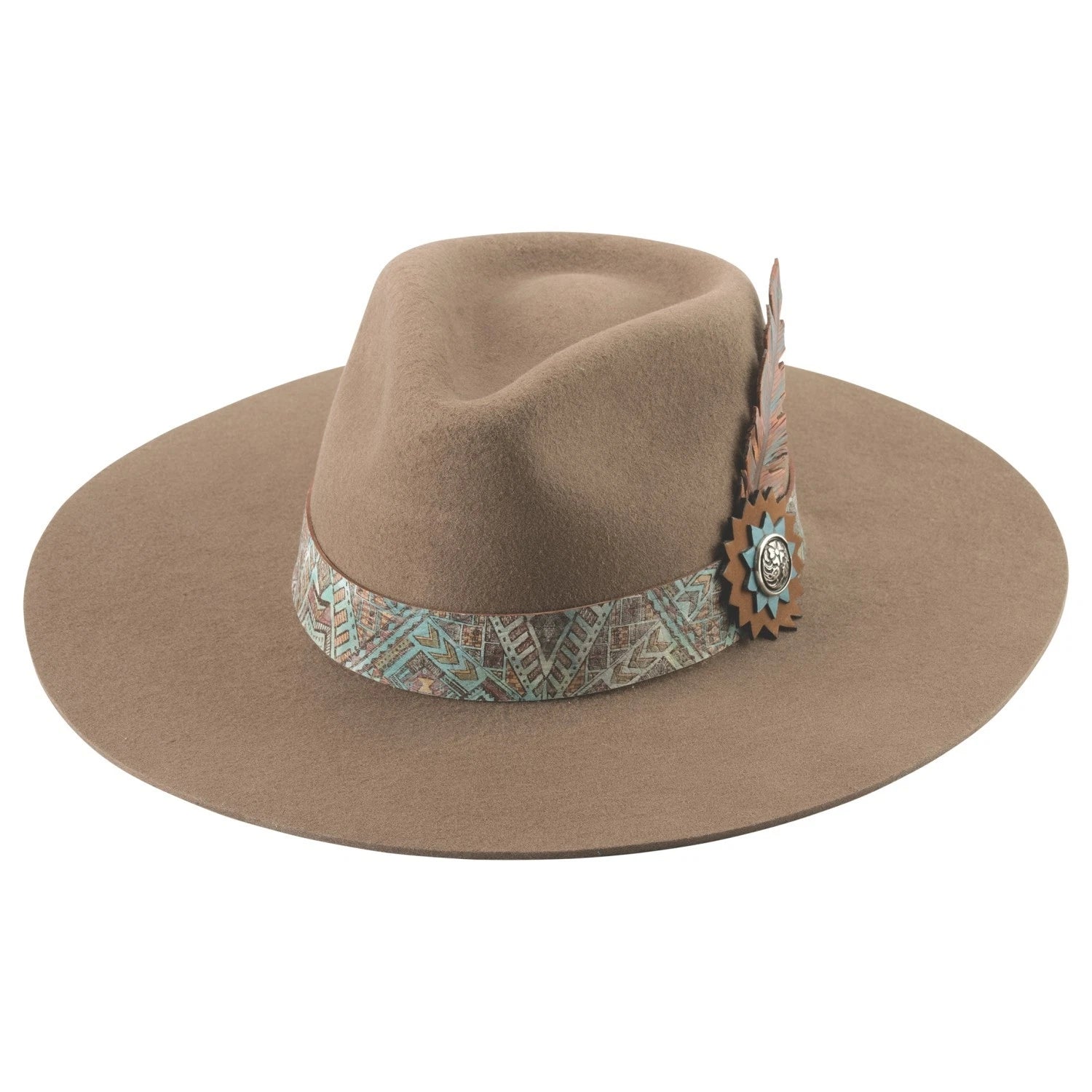 Bullhide TAMARACK 0838 Khaki Wool Cowboy Hat 3 3/4" Brim Leather Feather Unisex