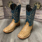 Reywelt Men's Ostrich Print Square Toe Cowboy Boots – Tan