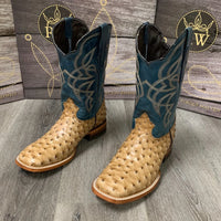 Reywelt Men's Ostrich Print Square Toe Cowboy Boots – Tan