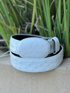 Genuine Exotic Full Quill Ostrich Skin Cowboy Belt 1.5" with Removable Buckle - White