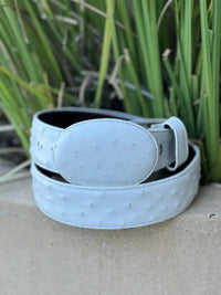 Genuine Exotic Full Quill Ostrich Skin Cowboy Belt 1.5" with Removable Buckle - White