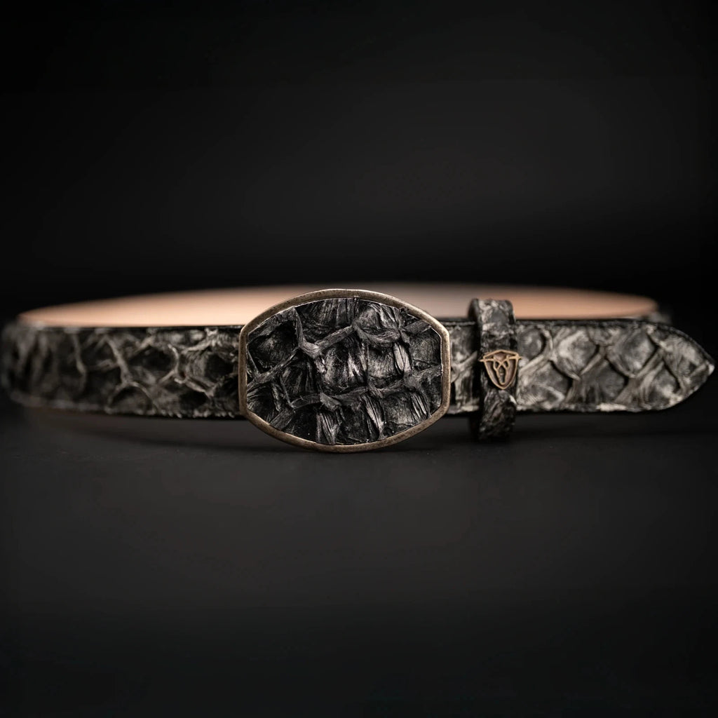 Genuine Pirarucu Monster Fish Skin Western Belt with Removable Buckle - Rustic