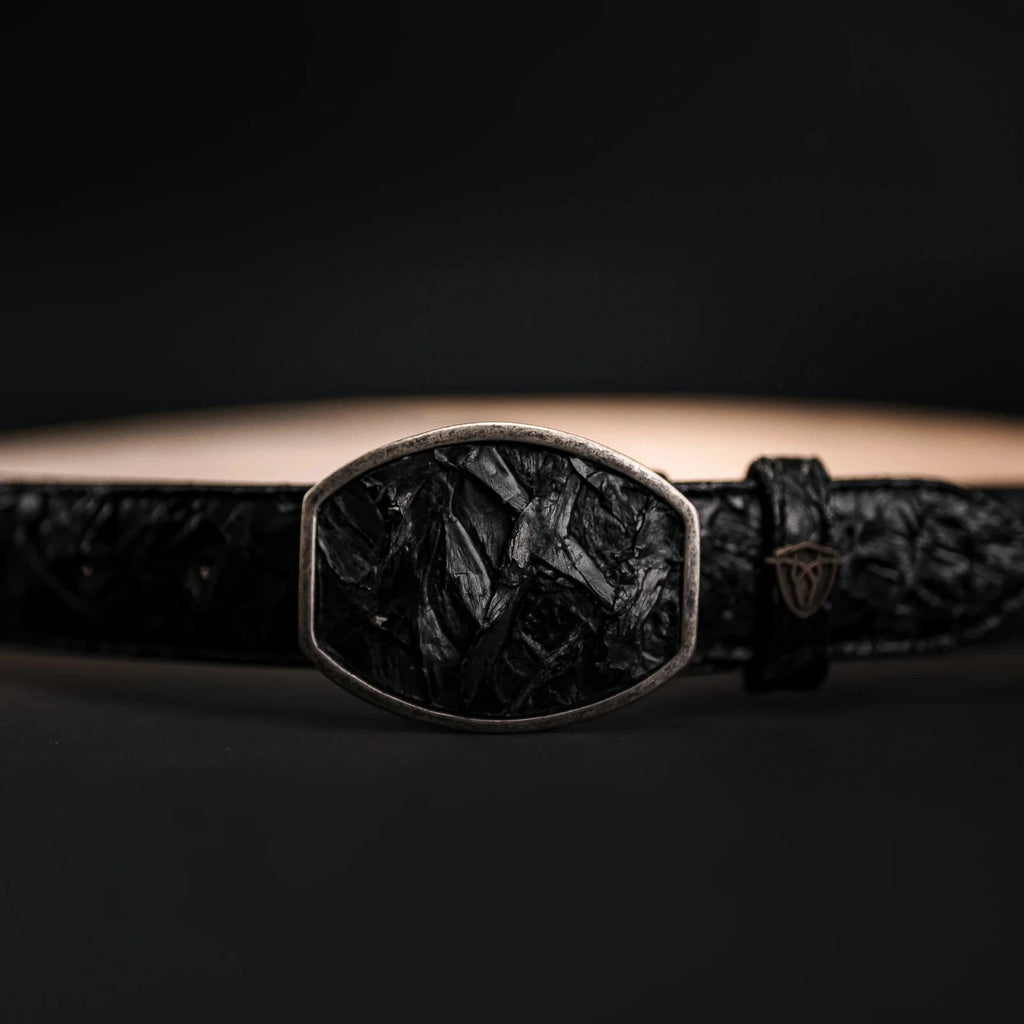 Genuine Pirarucu Monster Fish Skin Western Belt with Removable Buckle - Black