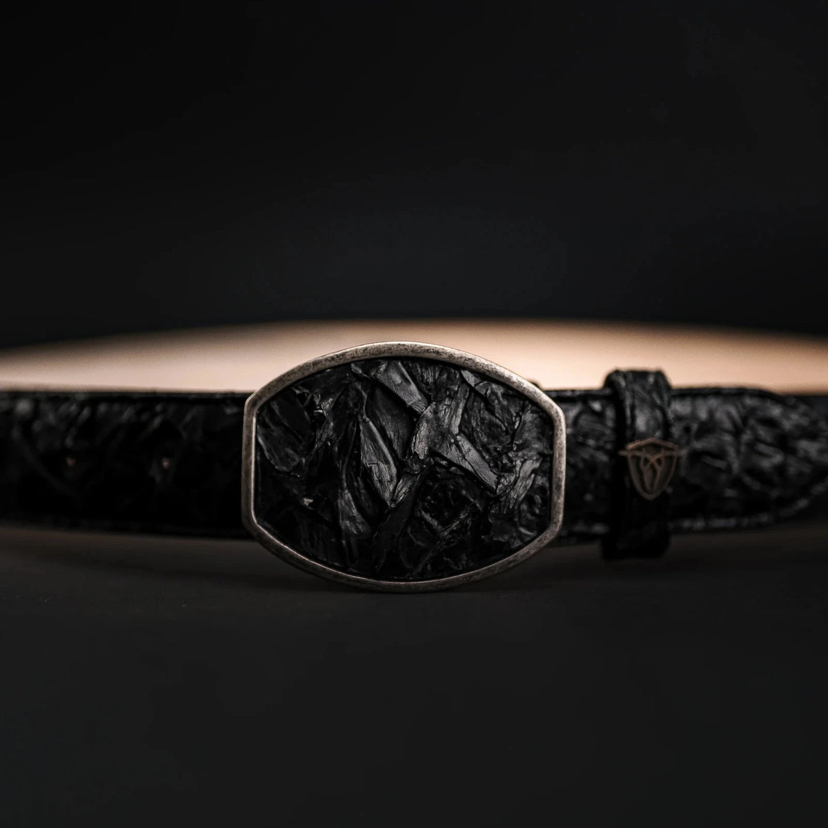 Genuine Pirarucu Monster Fish Skin Western Belt with Removable Buckle - Black