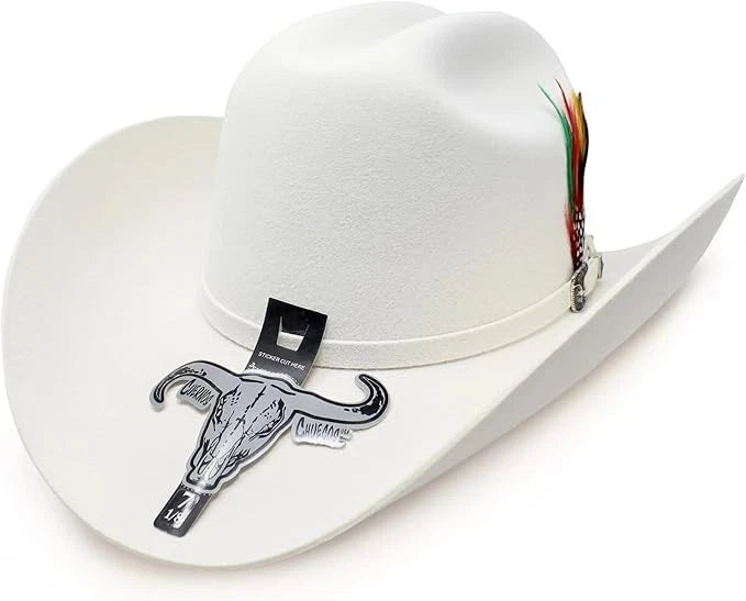 Texana Original Cuernos Chuecos 6X Joan Sebastian Style con Plumas White