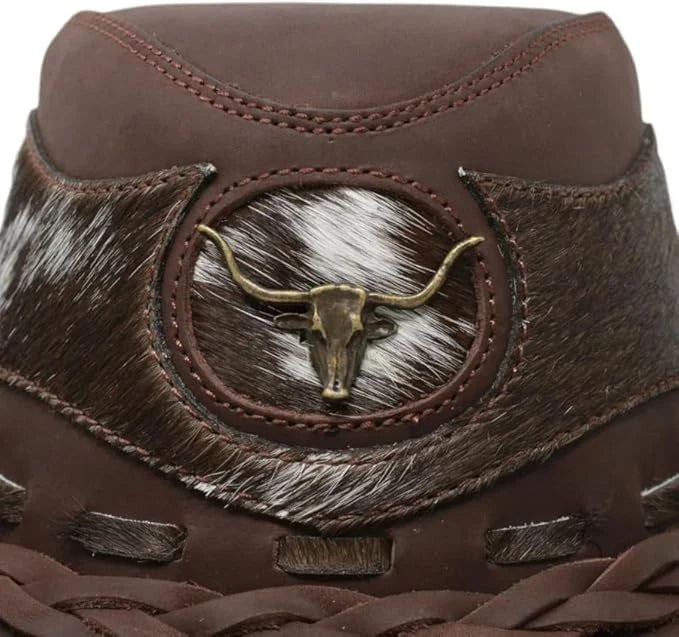 Genuine Leather Cowboy Western Hat for Men and Woman with Cowhide Hair-Brown