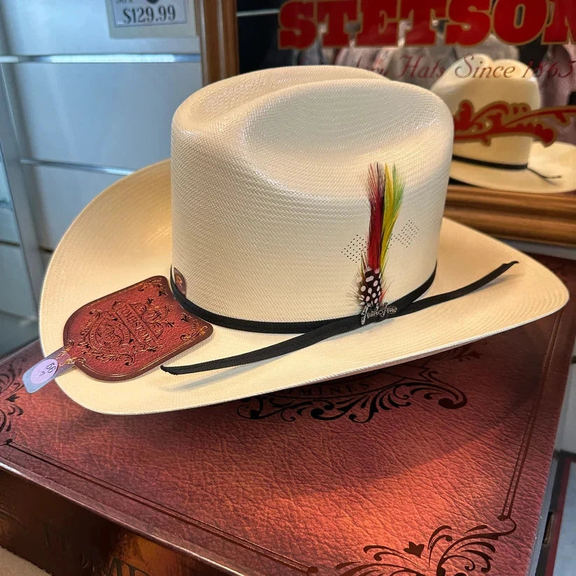 Tombstone 100X Johnson Style Western Cowboy Shantung Straw Hat - Tall Crown Brim 3"