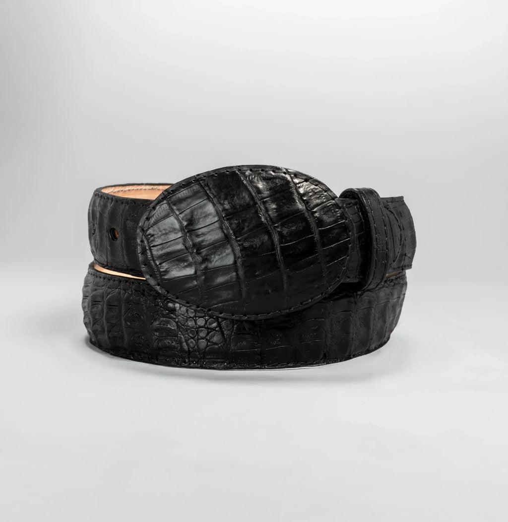 Genuine Exotic Caiman Alligator Crocodile Skin Cowboy Belt with Removable Buckle - Black