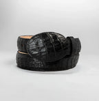 Genuine Exotic Caiman Alligator Crocodile Skin Cowboy Belt with Removable Buckle - Black