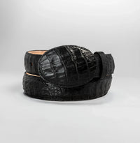 Genuine Exotic Caiman Alligator Crocodile Skin Cowboy Belt with Removable Buckle - Black