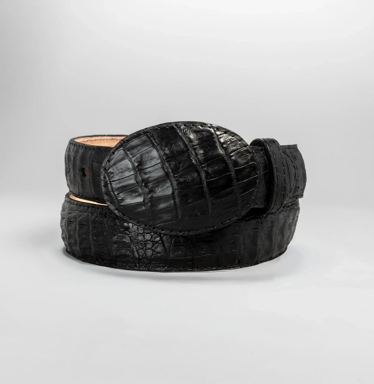 Genuine Exotic Caiman Alligator Crocodile Skin Cowboy Belt with Removable Buckle - Black