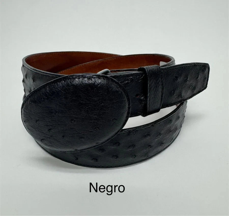 Genuine Exotic Full Quill Ostrich Skin Cowboy Belt 1.5" with Removable Buckle - Black