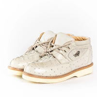 Men's Exotic Caiman and Ostrich Skin Print Casual Shoes - Winter White Bone