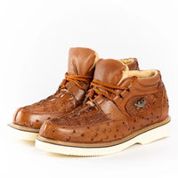 Men's Exotic Caiman and Ostrich Skin Print Casual Shoes - Cognac