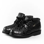 Men's Exotic Caiman and Ostrich Skin Print Casual Shoes - Black